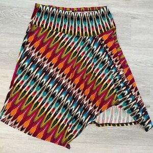 Jennie & Marlis Skirt XL Asymmetrical Ikat Print Y2K Boho Festival Made USA Bold